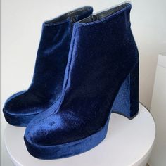 George. J. Love Ankle Boots Beautiful Shiny Blue Velvet Size 9. Brand New No Box. Original $174. Blue Heeled Boots For Fall, Chic Blue Boots For Fall, Blue Boots With Stacked Heel For Fall, Blue Block Heel Boots For Fall, Chic Blue Heeled Boots For Winter, Blue Block Heels For Fall, Blue Ankle Boots For Party, Blue Block Heel Heels For Fall, Blue Ankle Heeled Boots For Party