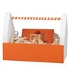 an orange box filled with lots of different items