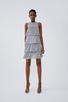 $40 DRESS WITH METALLIC THREAD - View all-DRESSES-WOMAN | ZARA United States Rustic Dresses, Denim Pinafore Dress, Winter Wishlist, Long Slip Dress, Female Dress, Sleeveless Short Dress, Poplin Dress, Shirt Dress Style, Polka Dress