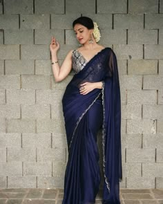 Farewell Saree, Saree Jacket Designs, Navy Blue Saree, Saree Looks, New Saree Designs