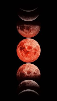 three phases of the moon are shown in red and black, as well as white