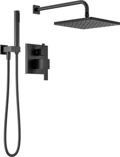 an image of a shower head and handset with thermostaer in black