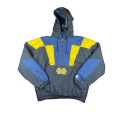 Rare Black X Blue Starter Michigan Wolverines Quarter Zip Pullover Puffer 90s Vintage Jacket. Good Condition. Men's Xl, Measurements Below. 27.5" Length 28" Width 21.5" Sleeves University Of Michigan Wolverines, University Of Michigan, Michigan Wolverines, Pullover Jacket, Quarter Zip Pullover, Vintage Jacket, Quarter Zip, Blue Black, Michigan