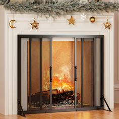 PRICES MAY VARY. Sliding Door Convenience: The two sliding doors of the fireplace screen open smoothly in both directions, saving space and allowing easy access for flame management without removing the screen. Slide Door Closure: Meature with 37.8"L x 30.7"H, fit the most fireplace. and the doors of fireplace refacing feature a convenient handle designed to prevent children from opening it, while remaining easy for adults to use. Enhanced Safety & Spark Protection: The tightly woven of the fireplace protective screen wrought iron mesh traps sparks and embers, protecting babies, pets, carpets, and furniture from fire hazards. Sturdy and Stable Construction: Built with premium rustproof metal, the fireplace safety screen is heat-resistant and reliable. The four heavy support feet, with adju Fireplace Refacing, Fireplace Gate, Reface Fireplace, Fireplace Safety, Slide Door, Two Sliding Doors, Fireplace Doors, Fireplace Screens, Fire Hazard