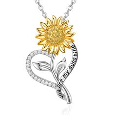 PRICES MAY VARY. ✨ 【Sunflower Necklaces for Women】This sunflower heart pendant necklace is made with 18k gold filled and S925 sterling silver base. The shape is composed of sunflower and heart, and the sunflower necklace is inlaid with 5A cubic zirconia to make it dazzling. The necklace is engraved with the words "You are my sunshine" to express your love and admiration, and use this beautiful piece to tell her how much she means to you. 🌻 【You are My Sunshine Necklace】This sunflower necklace f Bridal Jewelry Pearl Earrings, Bridal Jewelry Pearl, Valentines Gift For Girlfriend, Jewelry Pearl Earrings, Rings Trendy, Sunshine Necklace, Necklaces Boho, Bracelets Vintage, Sunflower Jewelry