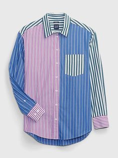 100% Organic Cotton Big Shirt | Gap Classic Oversized Poplin Blouse, Fitted Poplin Button-up Shirt, Long Sleeve Poplin Shirt With Button Closure, Oversized Poplin Button-up Top, Cotton Button-up Shirt With Signature Stripes, Big Shirt, Petite Size, Oversized Shirt, Cotton Poplin