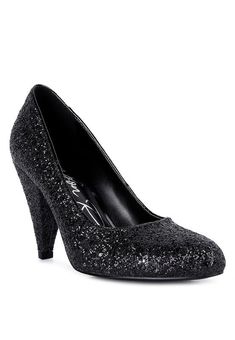 Sugar Plum Glitter Heel Pumps in Black Black Sparkle Heels, Black Glitter Heels, Heels Glitter, Party Sandals, Heels Summer, Sparkle Heels, Heeled Pumps, Mid Heels Pumps, Evening Outfit