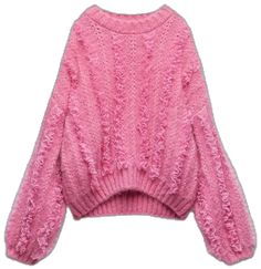 Chic Chunky Knit Sweater For Spring, Ruffled Long Sleeve Knit Sweater, Trendy Ruffled Sweater For Fall, Ruffled Long Sleeve Sweater For Winter, Trendy Fall Sweater With Ruffles, Oversized Textured Knit Sweater By Zara, Casual Winter Sweater With Ruffles, Trendy Knit Sweater With Ruffles, Pink Knit Sweater With Ruffles