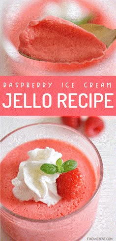 strawberry ice cream jello recipe with whipped cream and fresh strawberries