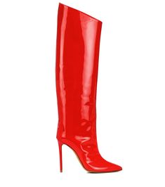 TAAFO Pointed Toe Knee Boots Zip Glitter Solid Stiletto Heels High Boots Women Shoes PU Patent Leather Boots Knee Rose Red-6.5 Pu Boots, Patent Leather Boots, Alexandre Vauthier, Stiletto Boots, Heels High, Boots Knee, Boots Women, Rubber Heels, Tall Boots