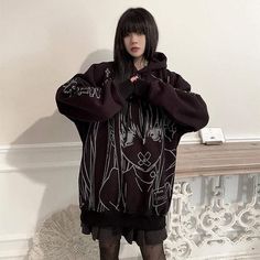 Material:?Polyester;Cotton 
Size: M-XL 
Sku:?HO64276 
? Harajuku Grunge, Aesthetic Hoodies, Egirl Clothes, Girl Punk, Hoodie Aesthetic, Clothing Reference, Aesthetic Hoodie, Goth Girl, Black Anime