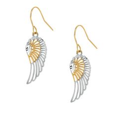 10K Two-tone Gold Angel Wing Drop Earring Royal Chain, Wire Clasp, Gold Angel Wings, Gold Angel, Wing Earrings, Sell Gold, French Wire, Drop Dangle Earrings, Gold Filigree