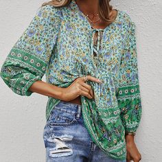 Traditional Print Front Strip Tie Blouse – My Comfy Blouse