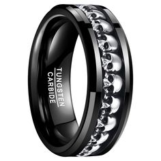 PRICES MAY VARY. Material: Made of tungsten carbide and 925, which is durable, scratch-resistant, hypoallergenic. Design: Men's black tungsten carbide ring featuring a daring inlay of 925 sterling silver punk skulls, The 925 sterling silver punk skulls add a distinctive touch. Fashion: It can be worn as wedding engagement band, promise ring, friendship ring, and also a perfect gift choice for anniversary, Valentine's Day, Christmas Day, Father's Day, Mother's Day and so on. Package: Comes with a Mens Promise Ring, Black Tungsten Carbide Ring, Rock Ring, Wedding Band Men, Gothic Wedding Rings, Demon Skull, Cool Rings For Men, Rock Rings, Promise Rings For Guys