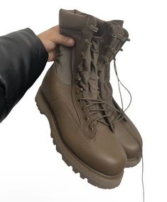 ⌖Military Issue  ⌖Brown Laces  ⌖ Leather lower and Nylon upper  ⌖Non Steel Toe Khaki Combat Lace-up Hiking Boots, Khaki Combat Hiking Boots With Reinforced Toe, Brown Lace-up Combat Boots For Outdoor, Khaki Tactical Hiking Boots With Round Toe, Khaki Combat Work Boots With Reinforced Toe, Rugged Khaki Combat Boots For Outdoor, Khaki Military Combat Boots For Outdoor Activities, Khaki Leather Lace-up Hiking Boots, Tactical Khaki Lace-up Hiking Boots