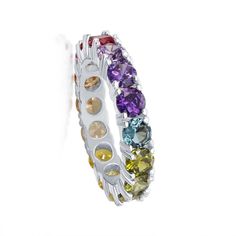 Silver Rainbow Gemstone Eternity Band Ring - Artisan Carat Snake Ears, Rainbow Rings, Rainbow Gemstones, Eternity Band Ring, Cz Stud Earrings, Yellow Gold Pendants, Eternity Band, Eternity Bands, Silver Band