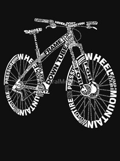 a bicycle with words written all over it