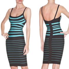 Herve Leger Two Tone Bandage Mini Dress Size Xs Nwt. Herve Leger Dress, Soft Gamine, Herve Leger, Fashion Pieces, Hang Tags, Bandage Dress, Above The Knee, Dresses Xs, Black Stripes