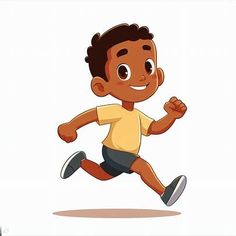 a young boy is running and smiling