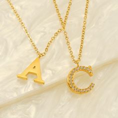 Material: Stainless Steel Fashion Element: English Letters Style: Europe and America Letters Style, Gold C, Gold G, Gold N, English Letters, Letter Pendant Necklace, Cross Chain, English Letter, Letter Pendants