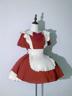 This price includes a dress and a red bowknot.  Get ready to channel your inner maid with this stunning Red Lolita Fashion Apron Dress. Complete with a charming bowknot on the neckline, this dress is perfect for anyone looking to add a touch of elegance and whimsy to their wardrobe. Whether you're attending a tea party or simply want to showcase your love for Lolita fashion, this apron dress is sure to turn heads and make you feel like a true fashionista.   	 		 			Size 			S 			M 			L 		 		 			F Red Short Sleeve Dress With Bow, Cute Red Dress With Bow, Michiko Outfits, Fashion Apron, Red Apron, Clothes Reference, Gothic Skirts, Maid Uniform, Clothing Design Sketches