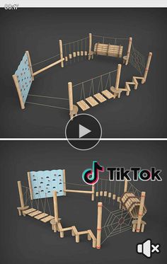 the video shows how to make a wooden playground with ropes and ladders for children