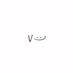 the word v is written in black ink on a white background with a smiley face