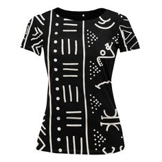 This new Bogolan Print Women T-shirt features a relaxed fit for Women. T-shirt is durable, breathable and soft. Product Features Please Compare your Measurements To our Size Chart This T-shirt is Designed for fashionable women. Made from 5.47 Oz. 100% polyester. Double-needle hemmed sleeves and bottom. Vivid print that will never fade after washing Soft, lightweight and quick drying. Delivery Time This item will be processed within 3-7 business days (Excluding Weekends and Holidays). Once produc Fitted Graphic Design T-shirt For Summer, Fitted Graphic T-shirt For Summer, Short Sleeve Organic Cotton Tops For Summer, Organic Cotton Short Sleeve Tops For Summer, Summer Organic Cotton Short Sleeve Tops, Modern Short Sleeve T-shirt For Summer, Modern Fitted Printed Tops, Modern Crew Neck Summer T-shirt, Modern Crew Neck T-shirt For Summer