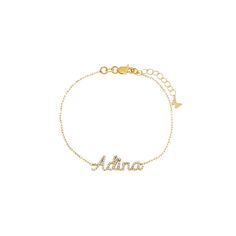 Gold Pave Script Nameplate Bracelet - Adina's Jewels Classic Gold Diamond Name Bracelet, Elegant Nameplate Jewelry With Diamond Accents, Elegant Engraved Gold Plated Chain Bracelet, Elegant Engraved Gold-plated Chain Bracelet, Gold Dainty Diamond Bracelet In Sterling Silver, Elegant 14k Gold Nameplate Chain Bracelet, Luxury Gold Bracelet With Custom Name, Dainty Gold Diamond Bracelet In Sterling Silver, Dainty Gold Sterling Silver Diamond Bracelet