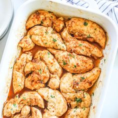 the chicken is cooked and ready to be served in the oven or casserole