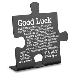 a puzzle piece with the words good luck on it