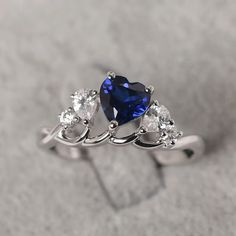 Heart Shaped Dainty Sapphire Ring Sterling Silver 5 Stone Promise Ring Cluster September Birthstone Ring - Etsy Blue Promise Ring, Sapphire Heart Ring, Animal Necklaces, Matching Couple Rings, September Birthstone Ring, Dream Rings, Asian Bridal Dresses, September Birthstone Rings, Ring Cluster