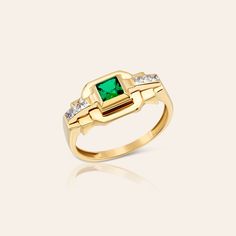 Engagement Ring Square, Gold Emerald Engagement Ring, Gold Emerald Ring, Natural Emerald Rings, Emerald Wedding Rings, Ring Square, Emerald Ring Gold, Fine Gold Jewelry, Ring Emerald