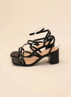 These low heels add a cool, modern edge to any outfit. With a square, open toe and a stylish block heel, these versatile sandals are a must-have for your summer wardrobe. The elegant strappy look will instantly elevate any look. Type: Sandals Pattern type: Solid Style: Chic Toe: Square, open toe Heel height: Mid heels Heel shape: Block heels Material: Synthetic Imported Sleek Sandals With 4-inch Heel And Ankle Strap, Black Low Heel T-strap Sandals, Black Leather T-strap Sandals With Block Heel, Black Strappy Sandals With 4-inch Heel, Black Sandals With 4-inch Heel And Medium Width, Sandals Patterns, Farm Clothes, Low Heel Sandals, Black Sandals Heels