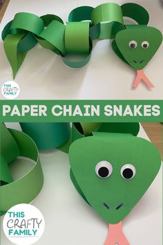 the paper chain snake is made with green tape