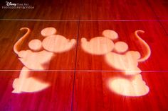 the shadow of mickey mouse on a basketball court