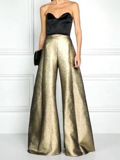 Elegantly Loose High-Waisted Solid Trousers Gold Night Dress, Color Pants, Solid Color Pants, Loose Trousers, Leisure Fashion, Trousers Pants, Mode Inspo, Fashion Seasons, Pants Trousers