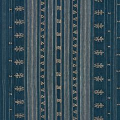 a blue and white striped fabric with gold lines