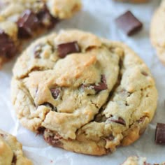 chocolate chip cookies with one broken in half