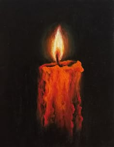 a painting of a lit candle on a black background