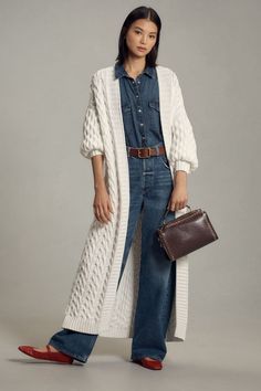 Rent Balloon-Sleeve Cable Duster Sweater from Nuuly. Pick 6 items for $98/month. Free shipping + returns. Long Cardigan Outfit, Duster Sweater, Long Duster, Cardigan Outfit, Sweater Duster, Knit Dresses, Warrior Queen, Duster Cardigan, Cardigan Outfits