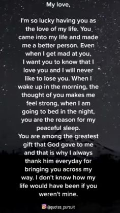 a poem written in the dark with stars above it and text that reads, i am so lucky having you as the love of my life