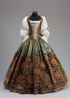 Bodice and skirt, mid-17th century 17th Century Dresses, 17th Century Dress, Barber Of Seville, Caribbean Fashion, 17th Century Fashion, Historical Clothes, Hoop Skirt