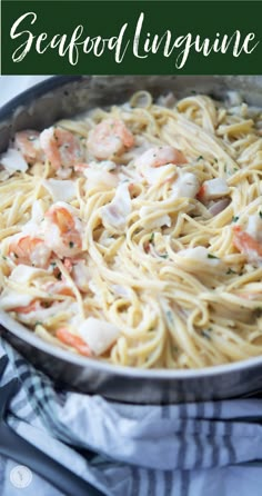 Seafood linguine in a stainless steel skillet. Scallops Alfredo Pasta, White Seafood Sauce, Creamy Seafood Pasta Recipes, Shrimp And Crab Pasta Recipes, Seafood Spaghetti Recipe, Crab Alfredo Pasta, White Wine Alfredo Sauce, Scallops Alfredo, Wine Alfredo Sauce