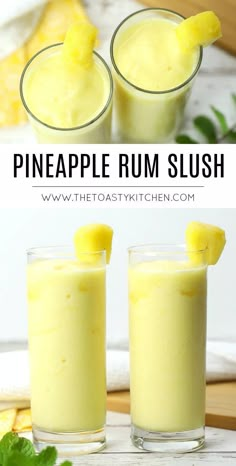 two glasses filled with pineapple rum slush