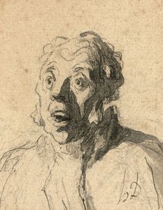 a drawing of an old man with curly hair