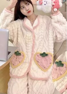 Sweet Strawberry Pajamas Home Suit PN6205 ●Size: Top: M:Length 64 cm bust 108 cm sleeve 46 cm L:Length 66 cm bust 112 cm sleeve 47cm XL:Length 68 cm bust 116 cm sleeve 48 cm XXL:Length 70 cm bust 120 cm sleeve 49 cm Pants: M: Length 94 cm waist 60-100 cm hip 102 cm. L: Length 96 cm waist 66-110 cm hip 108 cm. XL: Length 98 cm waist 70-120 cm hip 114 cm. XXL: Length 100 cm waist 74-126 cm hip 118 cm. (Please allow 1-3cm differs due to manual measurement.As different computers display colors differently,the color of the actual may vary slightly from the above images.Thanks for your understanding.) ●Material: soft ●About Shipping: We attach great importance to the orders of each customer and parcel delivery. 1.Processing time: 2-3 business days. 2.Shipping time: 10-15 business days to US, ple