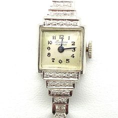 Art Deco style, 14k white gold and diamond watch with mechanical movement and .50cts total weight of diamonds. This watch is authentic and keeps great time! Feel free to reach out with any questions and thank you for visiting! Antique Costume Jewelry, Old Watches, Antique Watches, Watches Luxury, Gold Art Deco, Lucerne, Tiffany Style, Gold Gift, Mechanical Movement