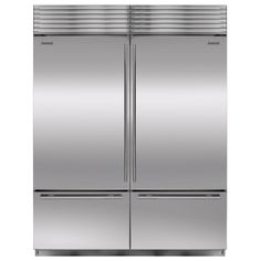 a stainless steel double door refrigerator freezer