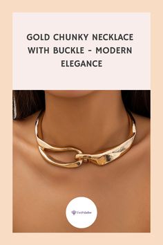 Gold Chunky Necklace with Buckle - Modern Elegance Trendy Adjustable Jewelry For Party, Chic Metal Choker For Party, Trendy Metal Choker For Party, Edgy Gold Choker For Party, Adjustable Gold Edgy Choker, Metal Beaded Choker For Party, Edgy Gold Adjustable Choker, Party Clavicle Chain Choker, Adjustable Metal Choker For Parties